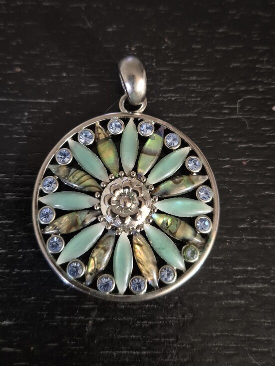 Lia Sophia Jewelry - Sterling Silver Abalone Shell and Blue Crystal Pendant-Lia Sophia